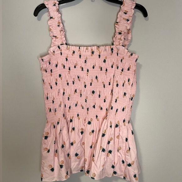 ♠️ Kate spade willow stretch poplin Pineapple 🍍 smock shirt ruffle tank Top XL - Picture 8 of 14